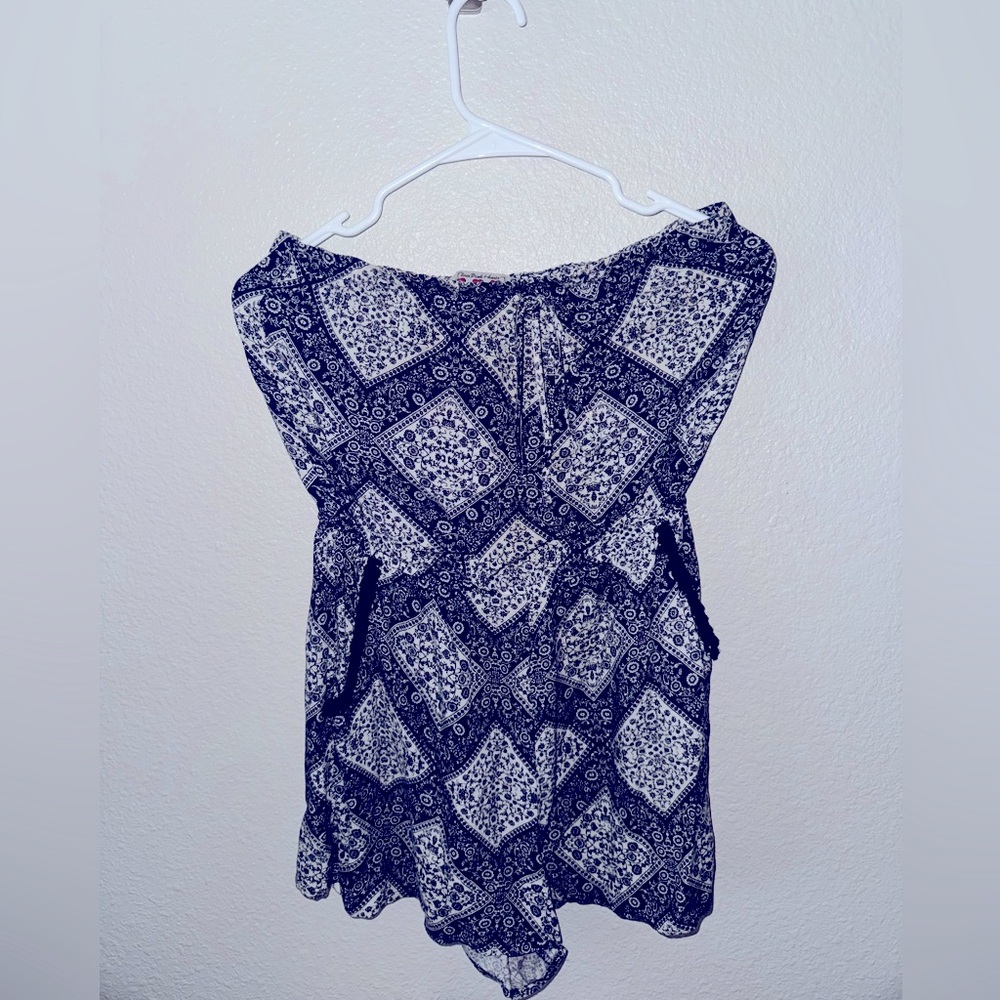 Women’s Navy Blue Floral Romper, Size Medium - 100% Rayon